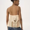 Mini Woody tote bag in linen & leather