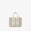 Mini Woody tote bag in linen & leather