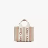Mini Woody tote bag in linen & leather