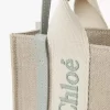 Mini Woody tote bag in linen & leather