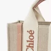 Mini Woody tote bag in linen & leather