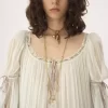 Oversized long ruffled dress in silk mousseline