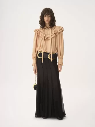 Oversized ruffle top in crêpe de chine