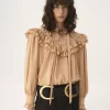 Oversized ruffle top in crêpe de chine
