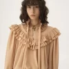 Oversized ruffle top in crêpe de chine