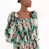 Puff-sleeve long dress in silk mousseline Puff-sleeve long dress in silk mousseline