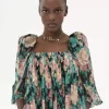 Puff-sleeve long dress in silk mousseline Puff-sleeve long dress in silk mousseline