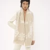 Rectangular stole in wool & silk broderie anglaise