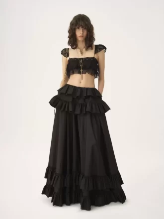 Ruffled bralette in silk mousseline & lace