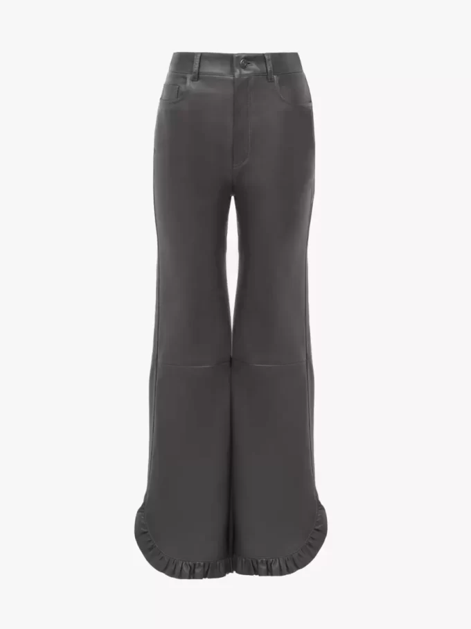 Ruffled flared pants in leather