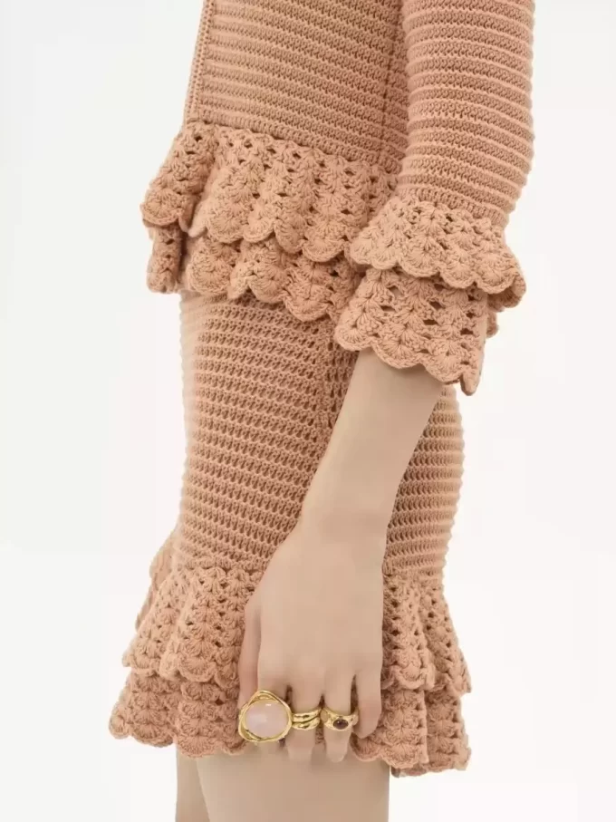 Ruffled mini shorts in crochet knit