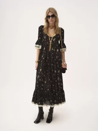 Scoop-neck midi dress in silk charmeuse & lace Scoop-neck midi dress in silk charmeuse & lace