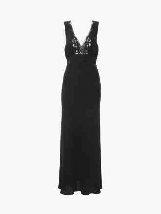 Sleeveless column dress in silk jacquard & lace