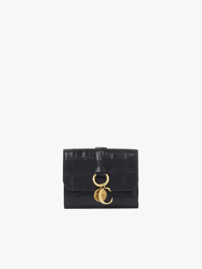 Small Alphabet tri-fold in croco-effect leather