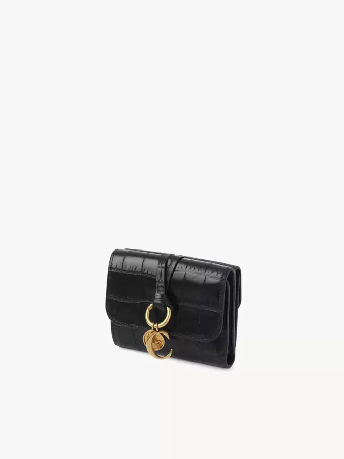 Small Alphabet tri-fold in croco-effect leather
