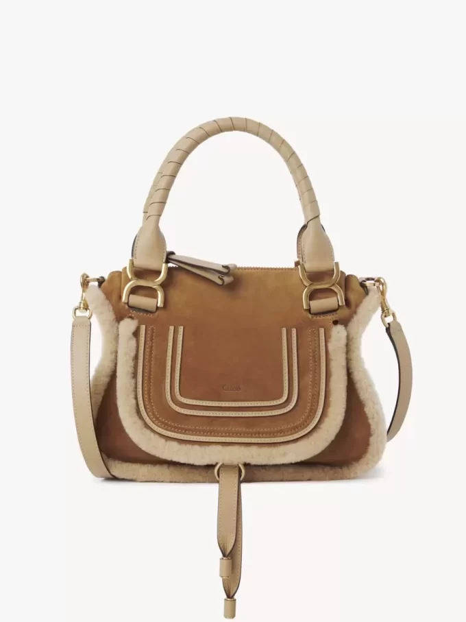 Small Marcie bag in suede leather & shearling