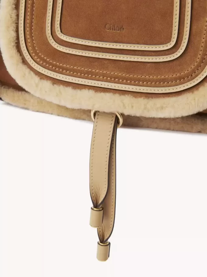 Small Marcie bag in suede leather & shearling