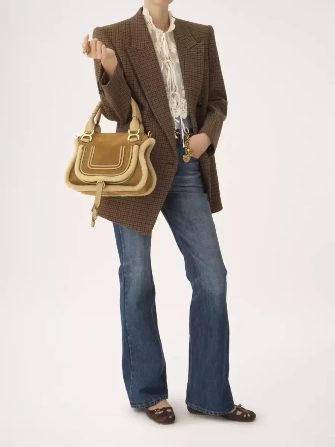 Small Marcie bag in suede leather & shearling