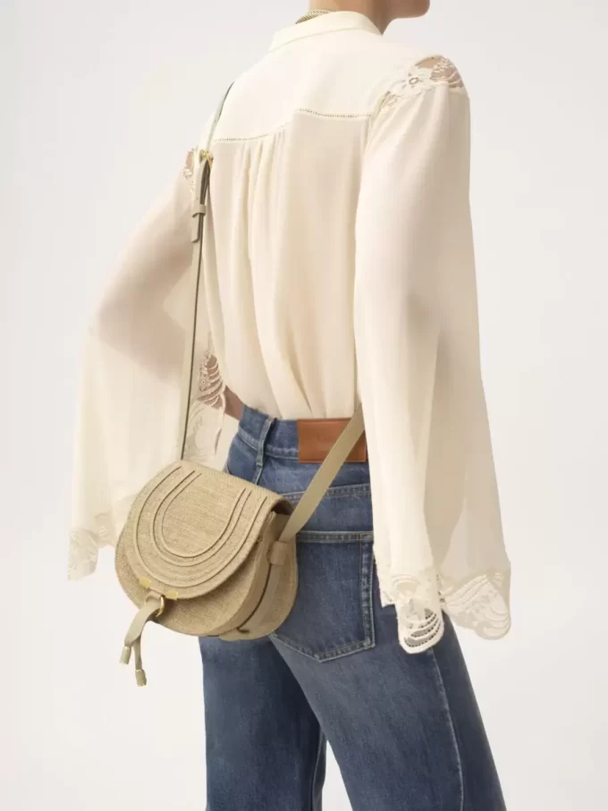 Small Marcie saddle bag in raffia-effect fibers