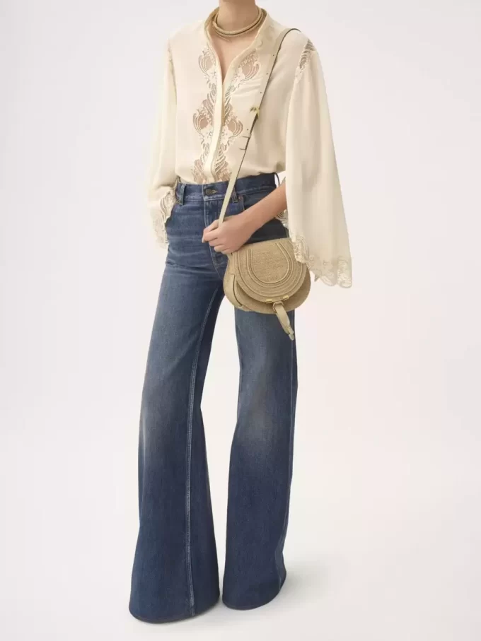 Small Marcie saddle bag in raffia-effect fibers