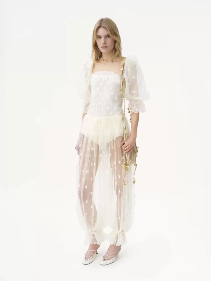 Square-neck top in embroidered lace