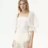 Square-neck top in embroidered lace