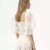 Square-neck top in embroidered lace