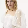 Square-neck top in embroidered lace