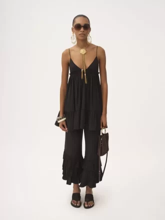Thin-strap gathered mini dress in crêpe de chine