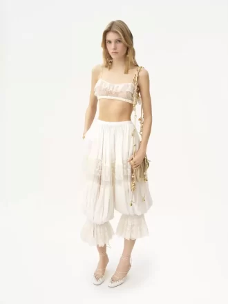 Thin-strap ruffled bralette in embroidered lace