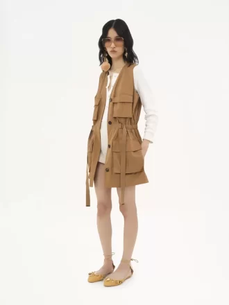 Utilitarian vest in light cotton gabardine