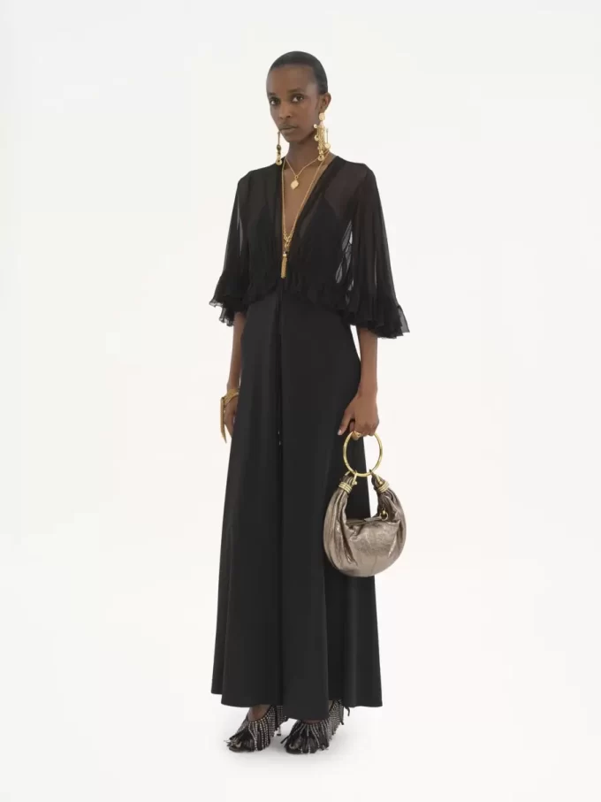 V-neck long dress in crêpe satin V-neck long dress in crêpe satin