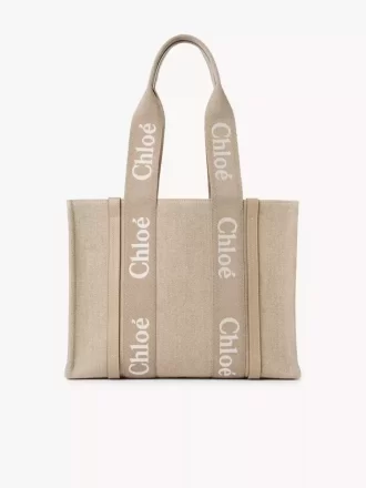 Woody tote bag in linen & leather