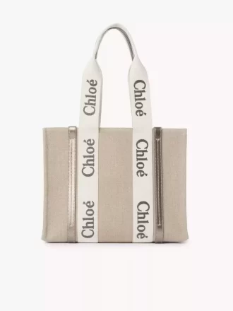 Woody tote bag in linen & leather